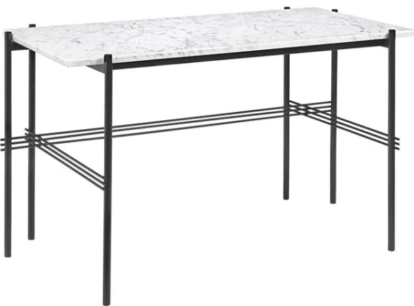 GUBI TS Skrivebord 120 x 60 cm med Sort Base og Hvid Carrara Marmor Top